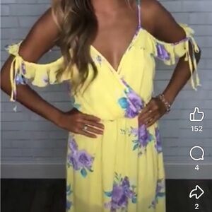 Pink Lily Yellow One-Shoulder Floral Maxi Dress with Purple Accents